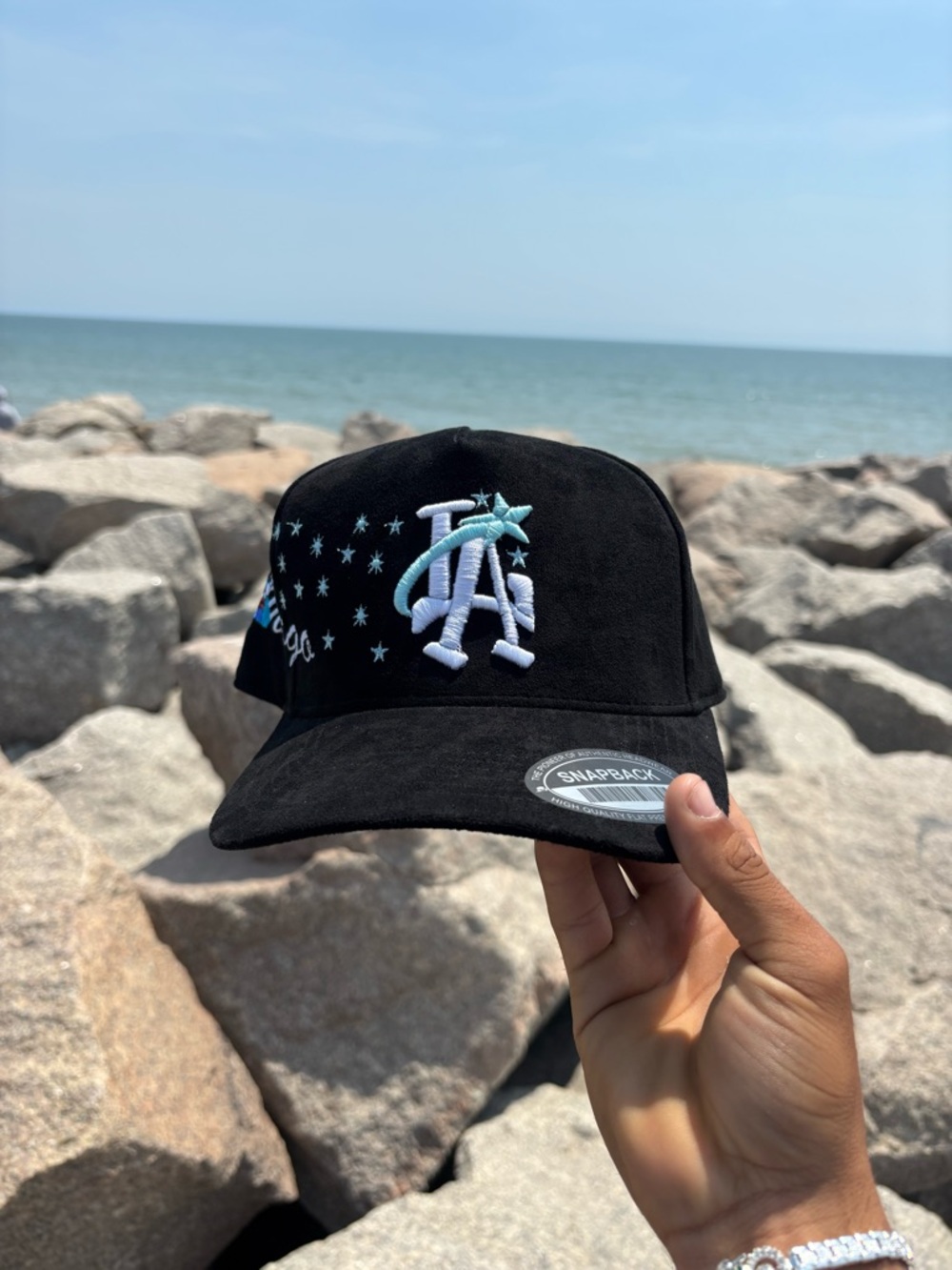 Black Snapback Hat with Teal Accent